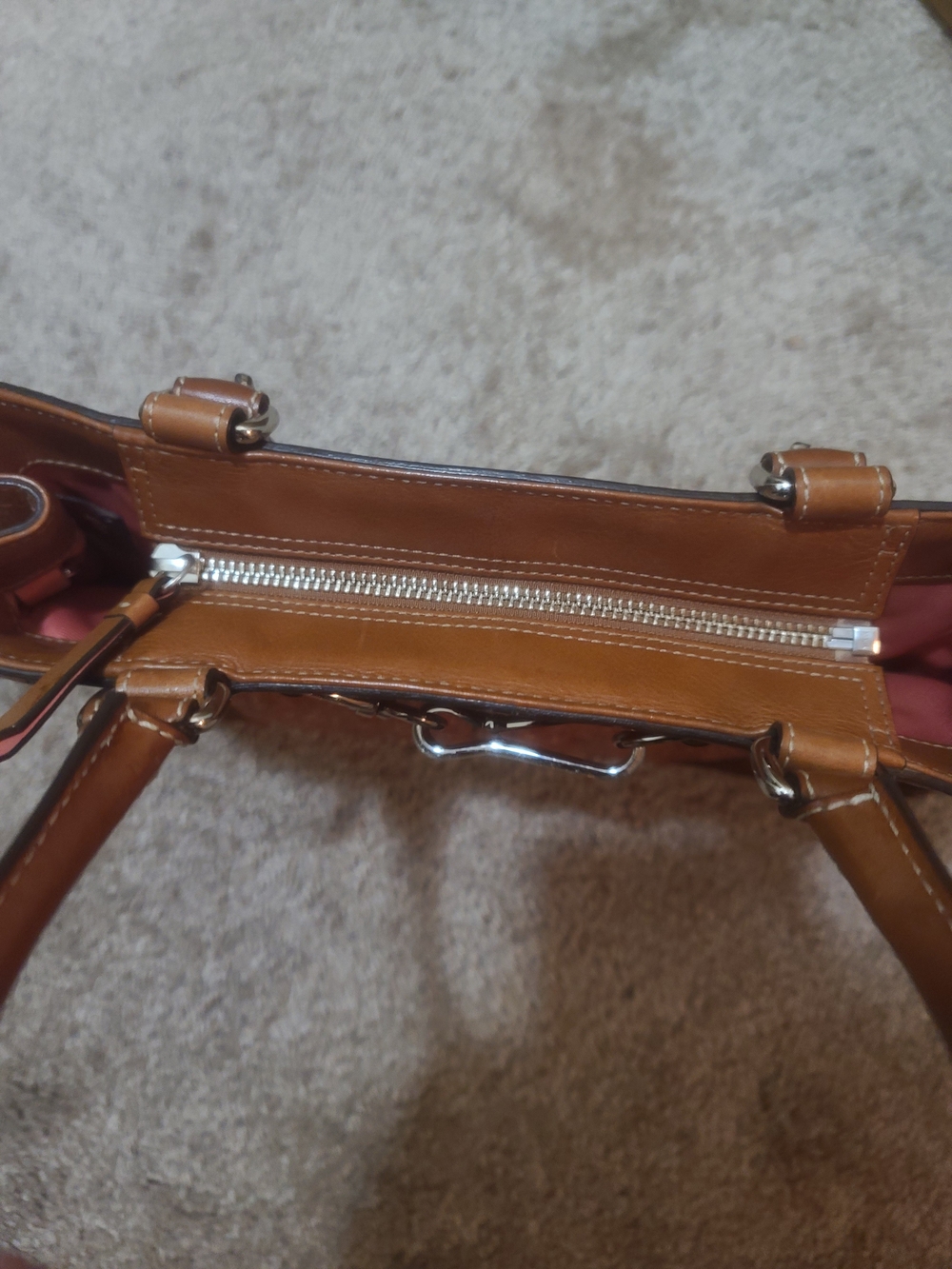Coach Orange-Brown Tweed Satchel with Leather Trim - Picture 10 of 16